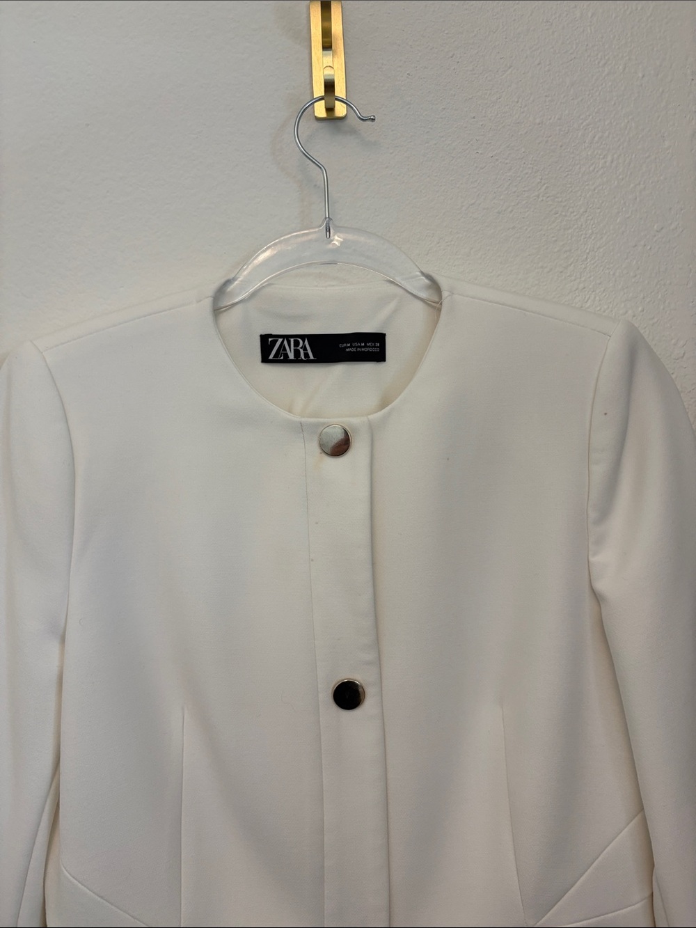ZARA White Collarless Longline Blazer - Picture 5 of 6